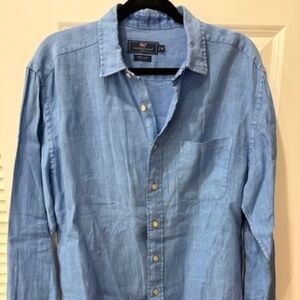 Vineyard Vines 100% Linen Button Down Shirt in Blue (Medium)